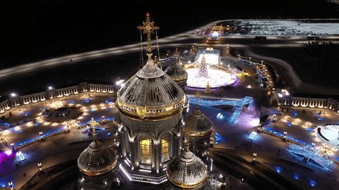 Drone Flight Over Armed Forces Memorial Church in Kubinka at Christmas