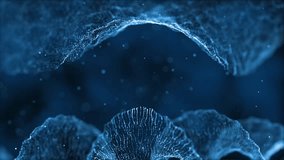 Close-up animation of a blue glowing particle mesh forming a curved arc with fluid motion. Ideal for futuristic, scientific, digital innovation, and high-tech presentation backgrounds. - Powered by Shutterstock - Get 15% off with code: PIKWIZARD15