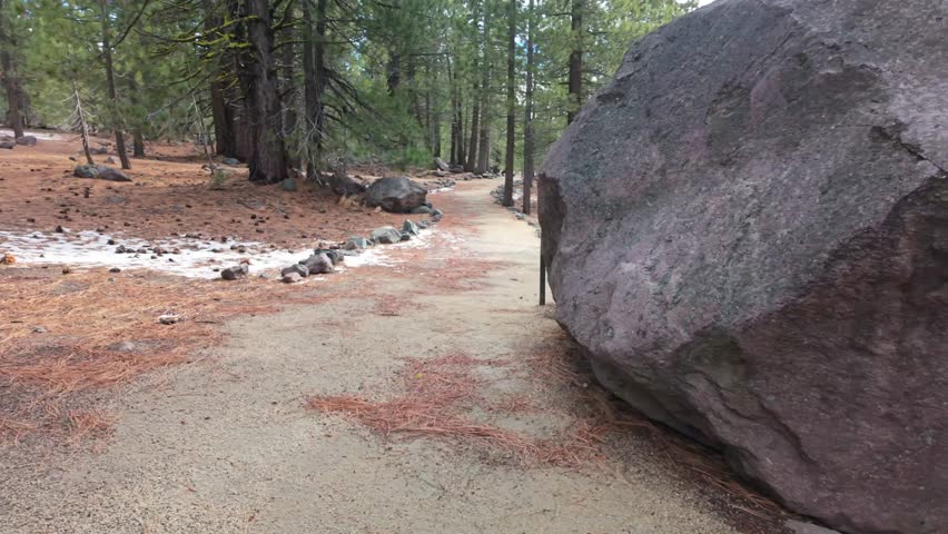 This scenic view captures the imposing Lassen Peak towering over the recovery landscape of the Devastated Area Loop Trail