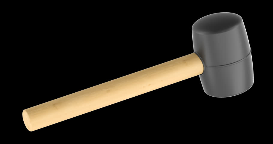 Rubber mallet hammer rotation animation seamlessly loopable. 3D rendering isolated on transparent background