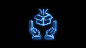 Glowing neon Hands Holding Open Cardboard Delivery Box. Concept imagery representing care, safe delivery, creativity, product reveal, and futuristic service concepts. - Powered by Shutterstock - Get 15% off with code: PIKWIZARD15