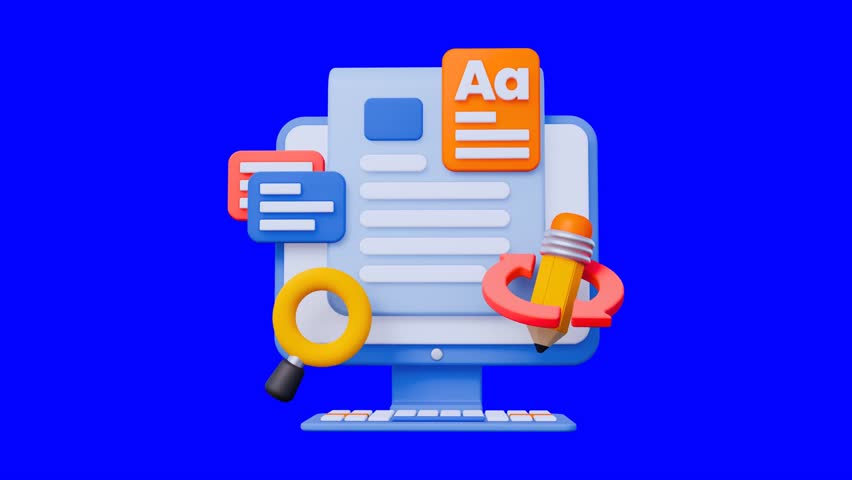 Animated 3D Copywriting Icon Content Writing, Marketing Text, Creative Advertising and SEO Script Video