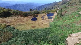 Aerial view of reeds and marsh lake waters on the ridge of a hill covered with bushes among forests. Wetland pools shape a serene highland scene as calm reflective water contrasts with lush woodland t - Powered by Shutterstock - Get 15% off with code: PIKWIZARD15