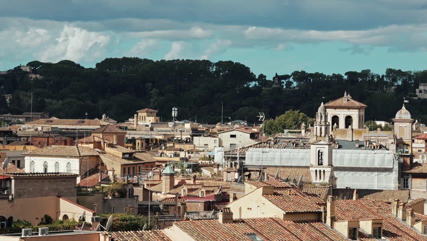 Rooftop View of Rome Cityscape with Historic Buildings and Urban Skyline