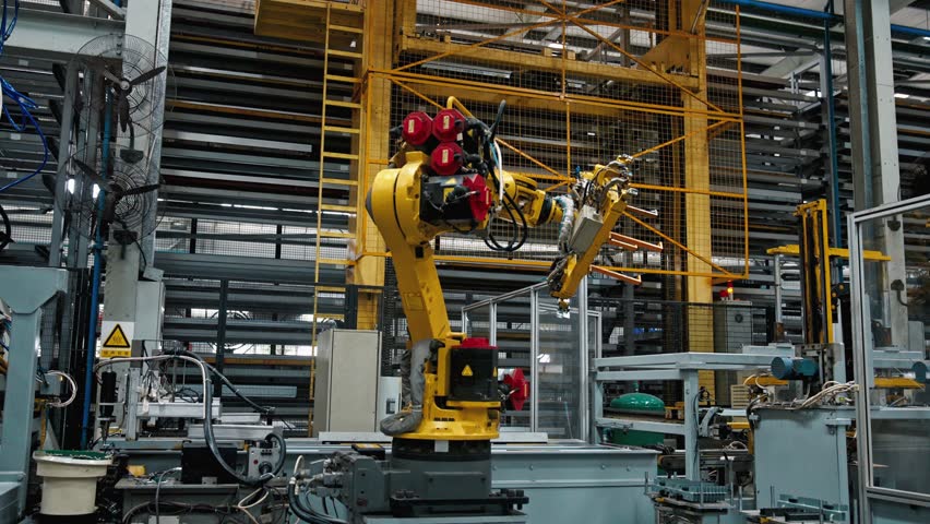 Automated Robotic Arm Operates in High Tech Factory. Technology Precision and Industrial Innovation. Large Production of Advanced Manufacturing with Robotics Engineering and Future of Smart Industry