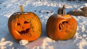 Snowy Jack-o’-Lanterns in Winter Backyard – Close-Up 4K Footage - Powered by Shutterstock - Get 15% off with code: PIKWIZARD15