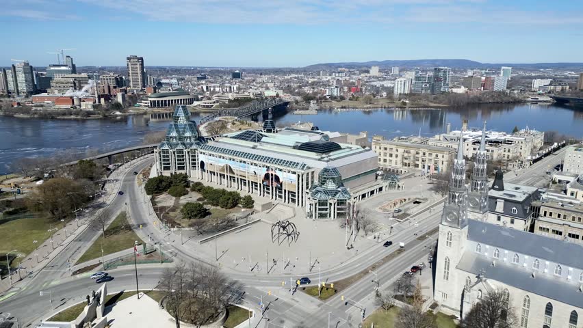 Aerial view of the capital Parliament under renovation the skyline of downtown Ottawa.