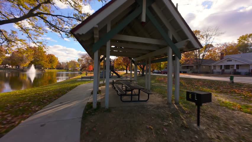 Next one is an FPV shot flying low through Leclaire Park in Edwardsville Illinois. It is Autumn and the trees are full of fall color.