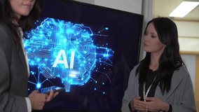 Business Team working in office, analyzing reports and entering data. Team members collaborating on artificial intelligence project talk about enterprise AI, deep learning, big data, neural networks. - Powered by Shutterstock - Get 15% off with code: PIKWIZARD15