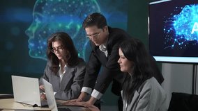 Business Team working in office, analyzing reports and entering data. Team members collaborating on artificial intelligence project talk about enterprise AI, deep learning, big data, neural networks. - Powered by Shutterstock - Get 15% off with code: PIKWIZARD15