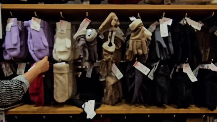 Display colorful winter hat,Indonesian called Kupluk in department store.Blurr