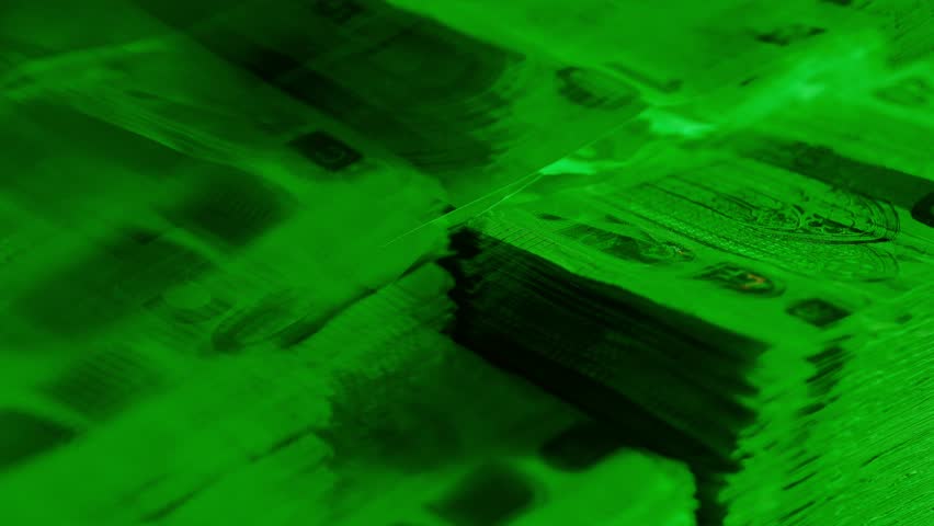 Green Lit Euro Bills on Spinning Platform Evoke Crypto Scheme Deception Mood