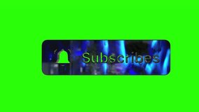 Blue Subscribes button animation with bell icon on green screen. 3D glossy social media notification bar rotating for chroma key overlay, channel promotion, and marketing. - Powered by Shutterstock - Get 15% off with code: PIKWIZARD15