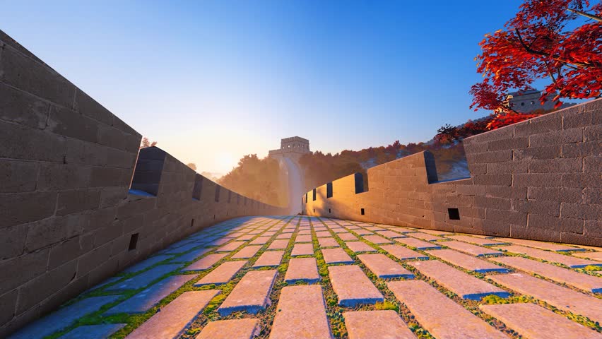 Time-lapse photography of the Badaling Great Wall in Beijing in autumn
