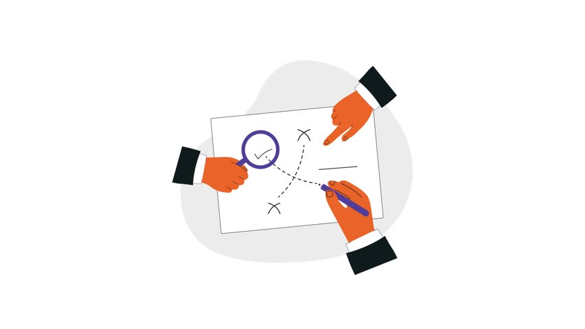 4k Hands Analyzing Strategy Plan on Paper. Team Business Planning Concept Animation Video 