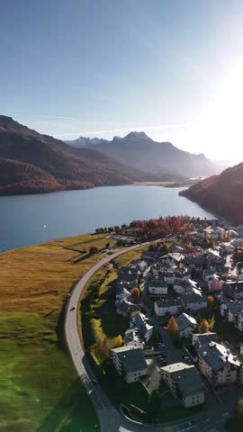 Lake Silvaplana holiday village resort in the Engadin valley, Switzerland