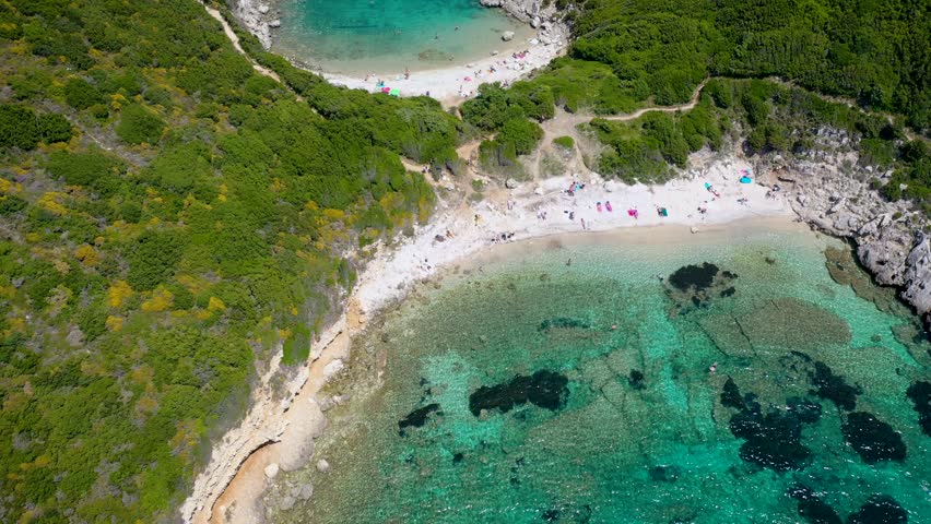 Famous double beach Porto Timoni on Corfu Island in Greece