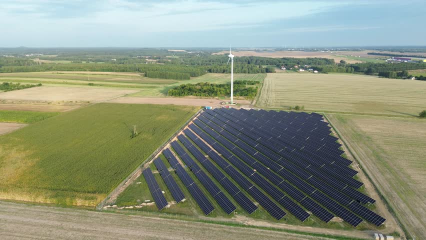 Solar farm and wind generator producing green power