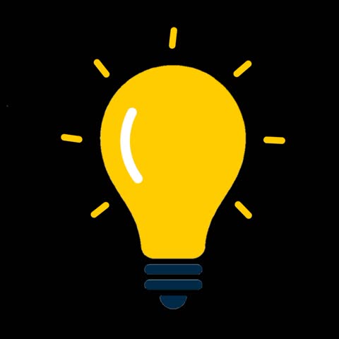 Bright yellow light bulb icon illustration: Idea, innovation, solution, and energy concept vector graphic on black background