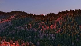 Stunning aerial view of revealing Caucasus snowy mountains from the rugged rocks and dense forest, illuminated by a full moon perfectly centered in the sky. winter drone landscape captured from above. - Powered by Shutterstock - Get 15% off with code: PIKWIZARD15