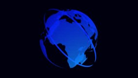 Rotating digital globe illustrates worldwide connectivity with blue. Ideal for visualizing world news, technology, data, and communication broadcasts. - Powered by Shutterstock - Get 15% off with code: PIKWIZARD15