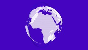 Rotating digital Earth globe with white continents on a blue background. Illustrates global technology, data visualization, international news, and virtual events. - Powered by Shutterstock - Get 15% off with code: PIKWIZARD15