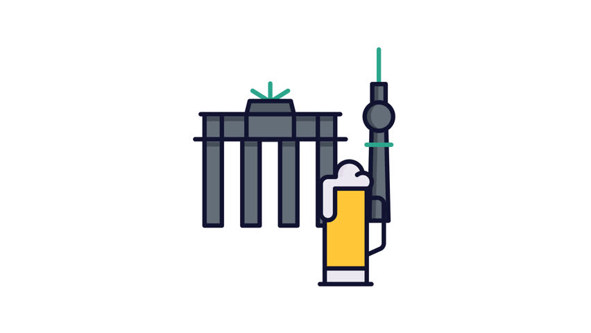 Berlin – Flat 2D Germany City Animation (European Urban Landmark, Transparent Background, alpha canal, high quality 4k