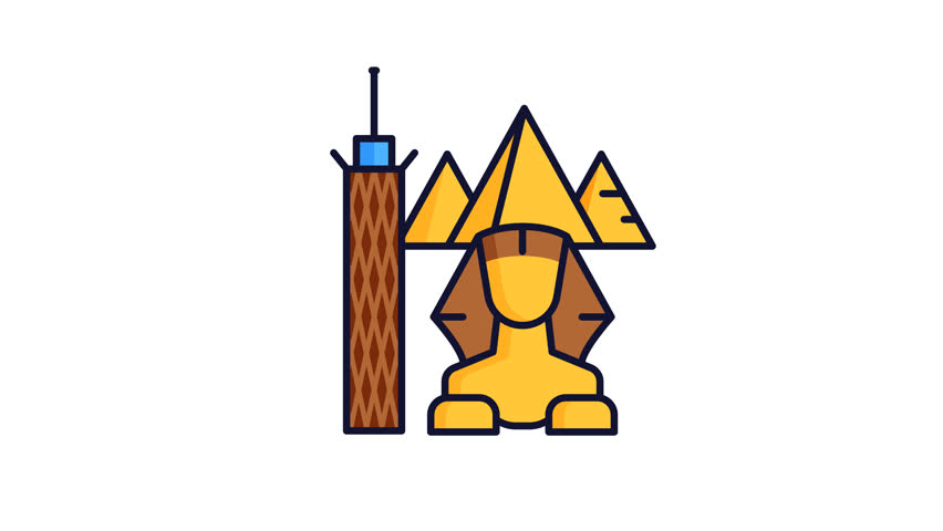 Cairo  Flat 2D Egypt City Animation Pyramids  Urban Landmark Illustration, Transparent Background, high quality canal alpha 4k