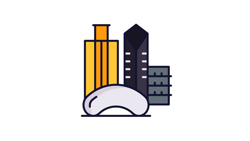 Chicago – Flat 2D City Skyline Animation USA Urban Landmark, Modern Illustration, withoutbackground, alpha canal, high quality 4k