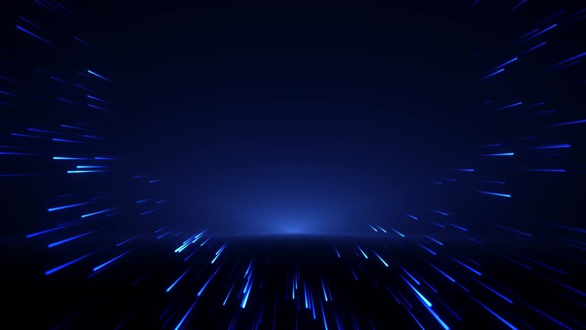 Elegant dark stage background with blue glitter, spotlight beams, and abstract curved arches. Perfect for awards, ceremonies, product showcases, or luxury-themed presentations.