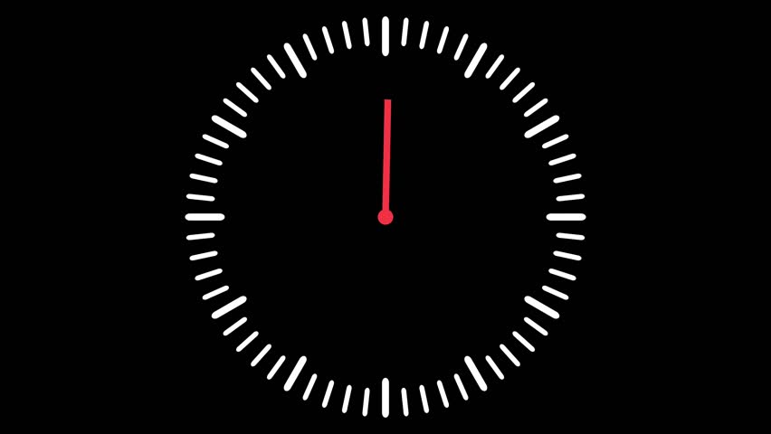 Fast moving clock animation on a black background, showing speeding hands that symbolize urgency, rapid time passage, and countdown motion in a clean modern style.