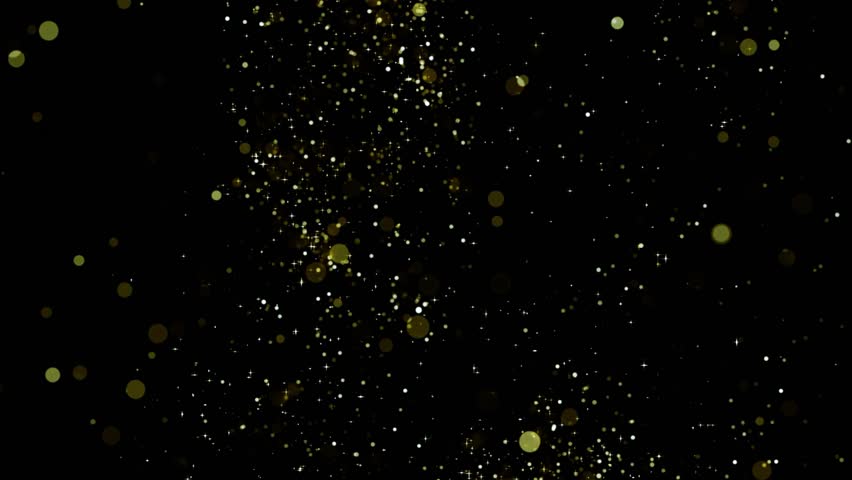Golden particles moving in slow motion on black background 4k footage, Gold litters footage, particles moving footage, gold glitters footage, particles explosion. Animation video transparent backgroun