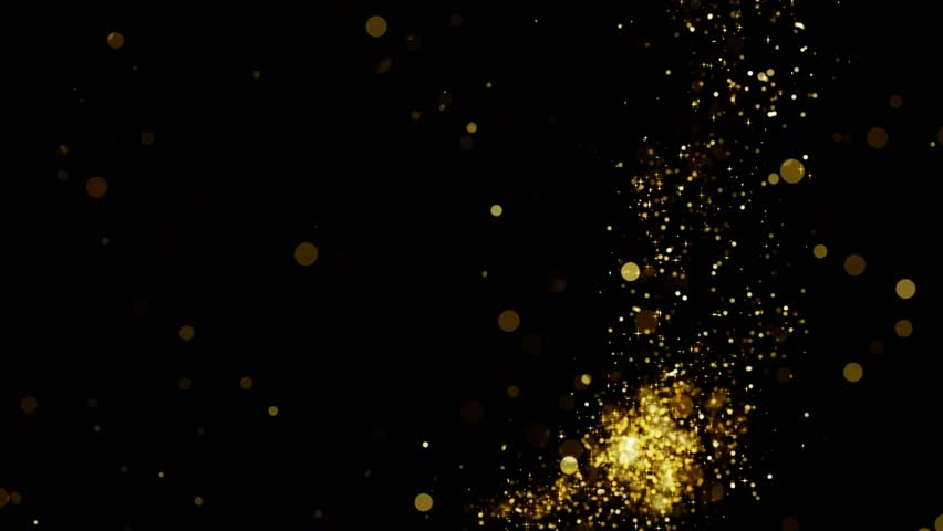 Golden particles moving in slow motion on black background 4k footage, Gold litters footage, particles moving footage, gold glitters footage, particles explosion. Animation video transparent backgroun