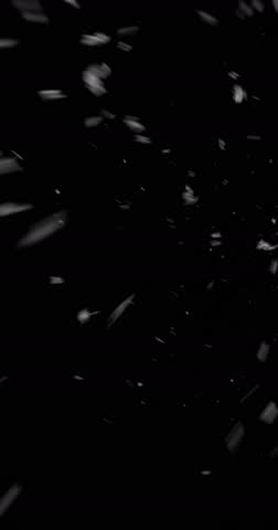 Slow Motion of Falling Snow and Fog Captured with a High-speed Camera on a Pure Black Background. Perfect as a VFX or Compositing Overlay for Winter Atmospheres, Transitions, and Visual Effects.