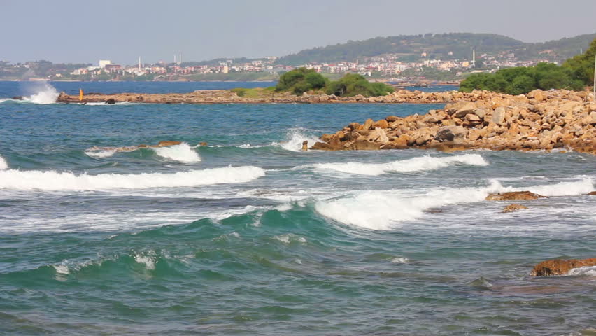 mediterranean sea with waves landscape in Turkey