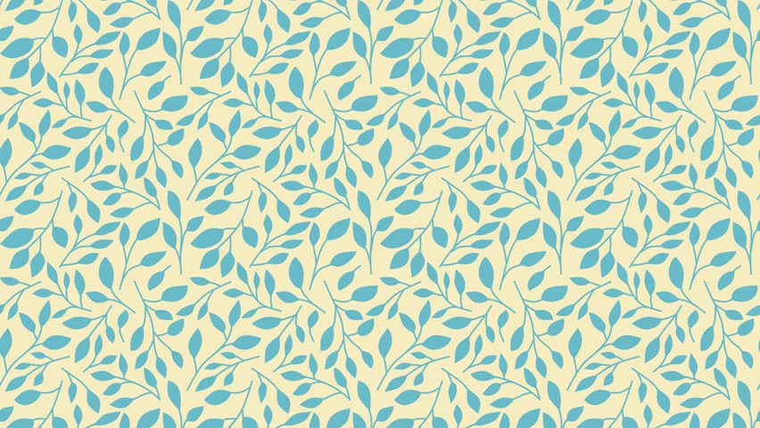 Seamless botanical pattern with blue leaves on yellow background. Could be used as wallpaper or background for any content, loops continuously. 