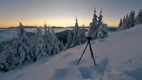 Photographing Sunrise in Snowy Mountain Forest, Peaceful Nature in Golden Morning - Powered by Shutterstock - Get 15% off with code: PIKWIZARD15