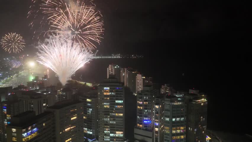 fireworks city night celebration skyline