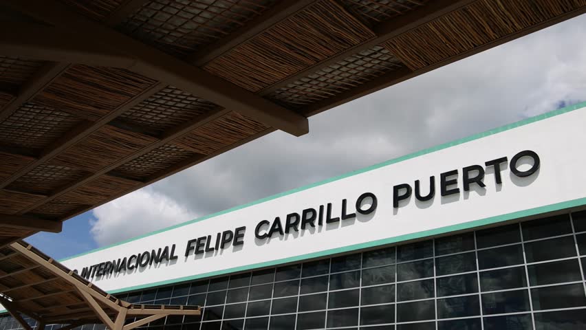 sign above tulum airport in yucatan peninsula mexico (quintana roo state) new air travel hub airplane getaway beach holiday tourism riviera maya