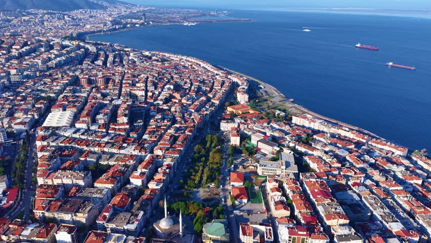 Izmir city view and sea accompanied by Üçyol Hatay Karataş aerial shooting