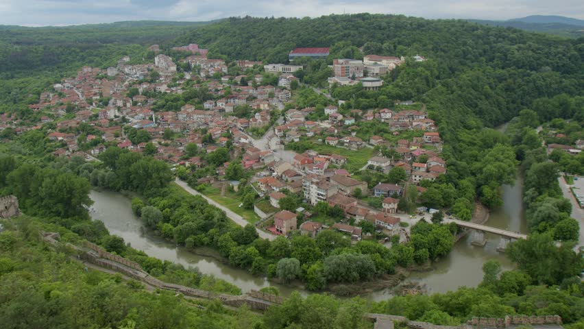 Veliko Tarnovo Bulgaria Medieval Cityscape with Tsarevets Fortress, Historic Architecture, Scenic Hillside Views and Vibrant Cultural Atmosphere for Travel and Tourism Themes