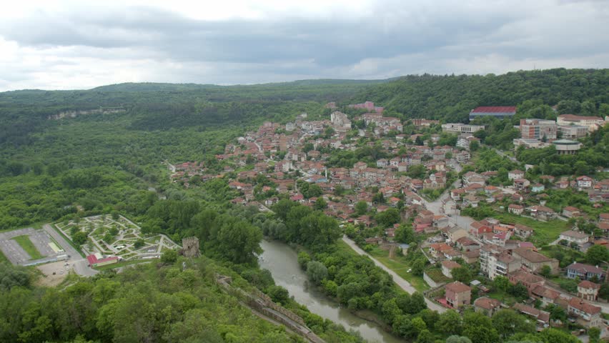 Veliko Tarnovo Bulgaria Medieval Cityscape with Tsarevets Fortress, Historic Architecture, Scenic Hillside Views and Vibrant Cultural Atmosphere for Travel and Tourism Themes