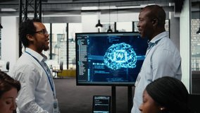 IT specialists doing welcoming handshake with businessmen in tech agency boardroom. Investors meeting with computer scientists in startup office to hear technology presentation, camera A - Powered by Shutterstock - Get 15% off with code: PIKWIZARD15