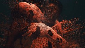 Three-dimensional scan of a human body disintegrating into a cloud of red particles. Digital transformation and futuristic biometric data concept. 3D Illustration - Powered by Shutterstock - Get 15% off with code: PIKWIZARD15