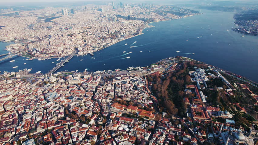 Aerial view of Istanbul Turkey and Bosphorus strait