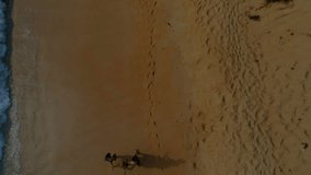 Drone approaching trio walking shore hologram expanding and mapping footprints for technology. Overlay, interface, beachgoers, beach, aerial, coastal, waves - Powered by Shutterstock - Get 15% off with code: PIKWIZARD15