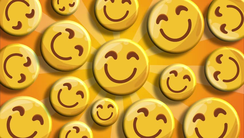 Warm cheerful smiley icons arranged in golden layout
