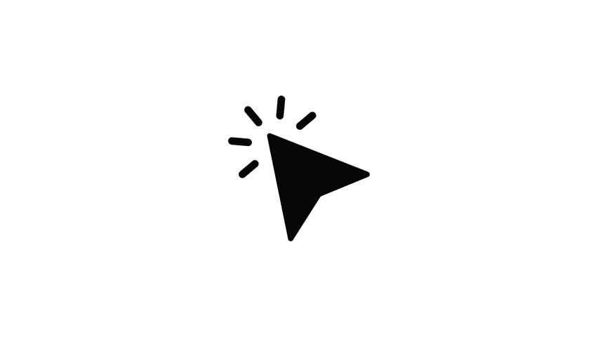 A minimalist black mouse pointer icon with a subtle click effect, set against a clean white background. This simple yet effective graphic represents digital interaction and user interface elements.