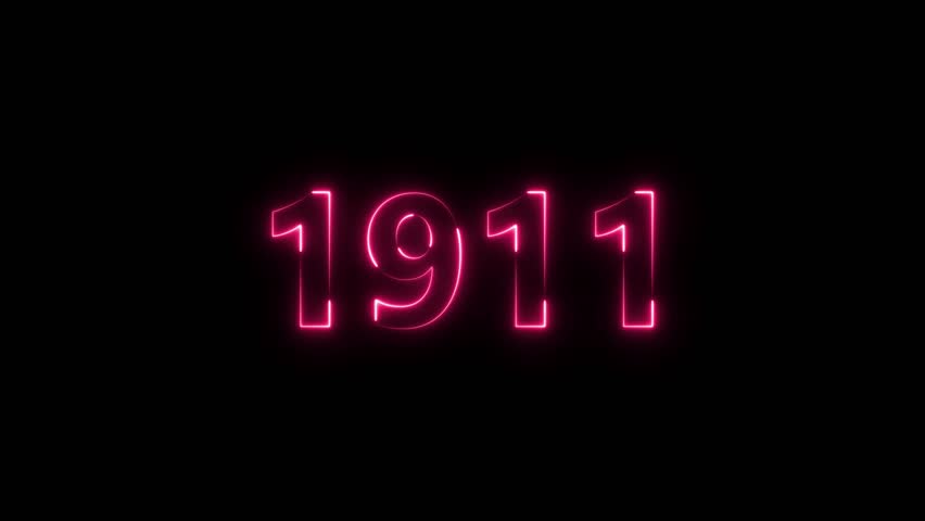 1911 Sal neon bright number magenta red color animation. Clock icon 1911 year beautiful neon text concept on black background.
