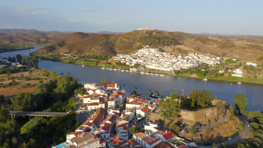 Alcoutim Portugal and Sanlúcar Spain Border View Across Guadiana River